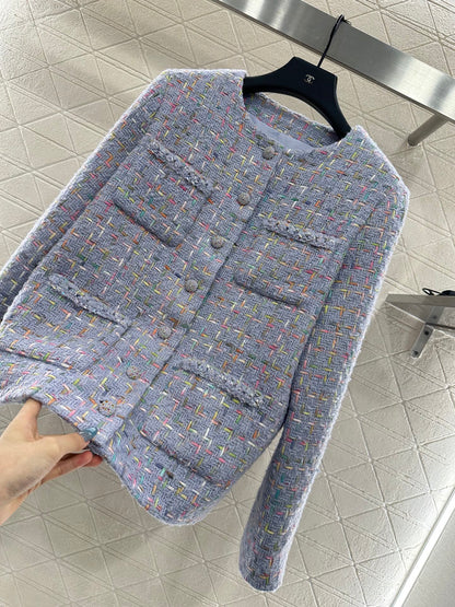 25 Round neck woven wool jacket+half skirt set