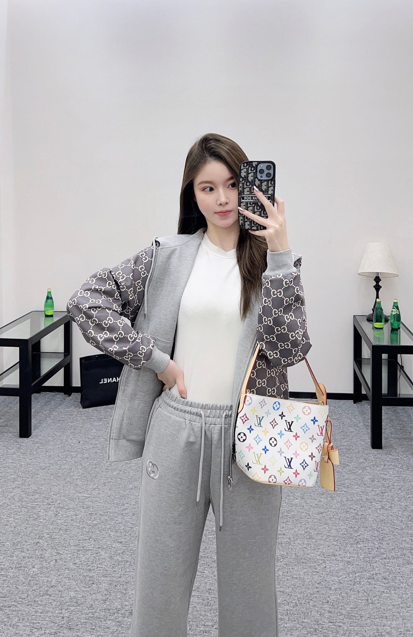 25 Double sided hooded jacket+long pants pure cotton set