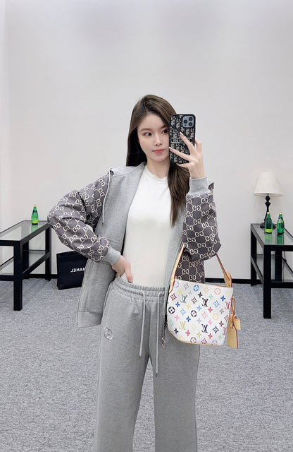 25 Double sided hooded jacket+long pants pure cotton set