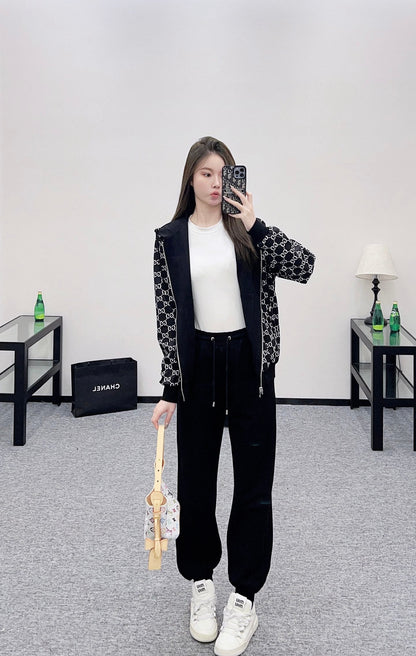 25 Double sided hooded jacket+long pants pure cotton set