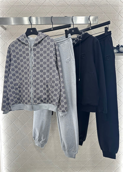 25 Double sided hooded jacket+long pants pure cotton set