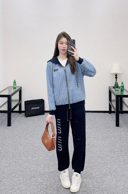 25 Double sided hooded jacket+long pants pure cotton set