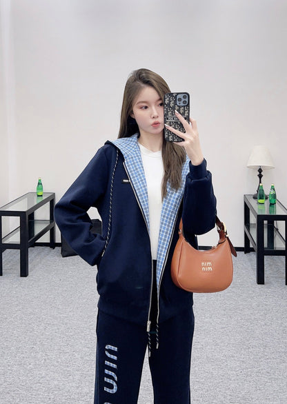 25 Double sided hooded jacket+long pants pure cotton set