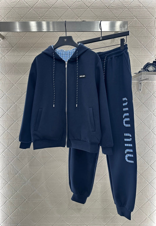 25 Double sided hooded jacket+long pants pure cotton set