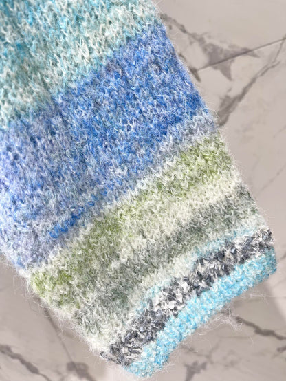 25 Gradient stripe patchwork mohair knitted cardigan