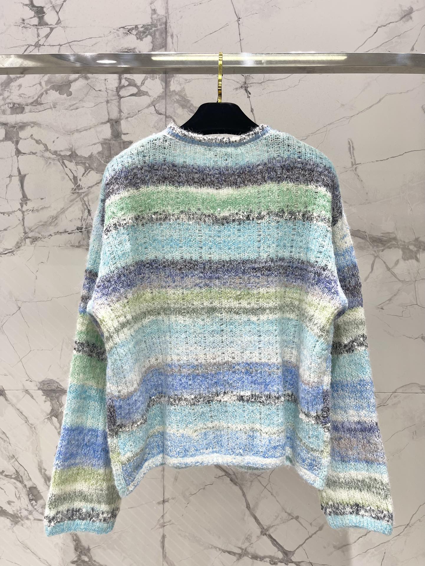25 Gradient stripe patchwork mohair knitted cardigan