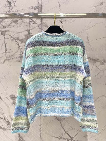 25 Gradient stripe patchwork mohair knitted cardigan