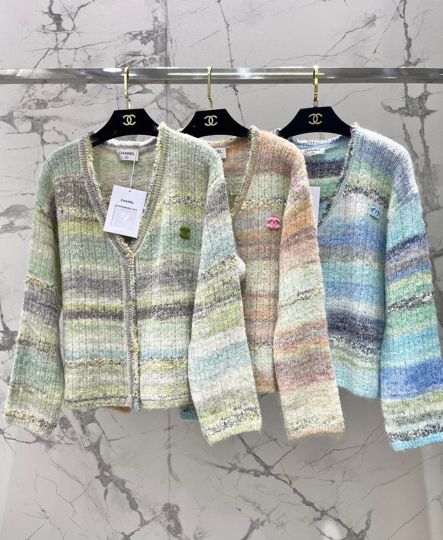 25 Gradient stripe patchwork mohair knitted cardigan