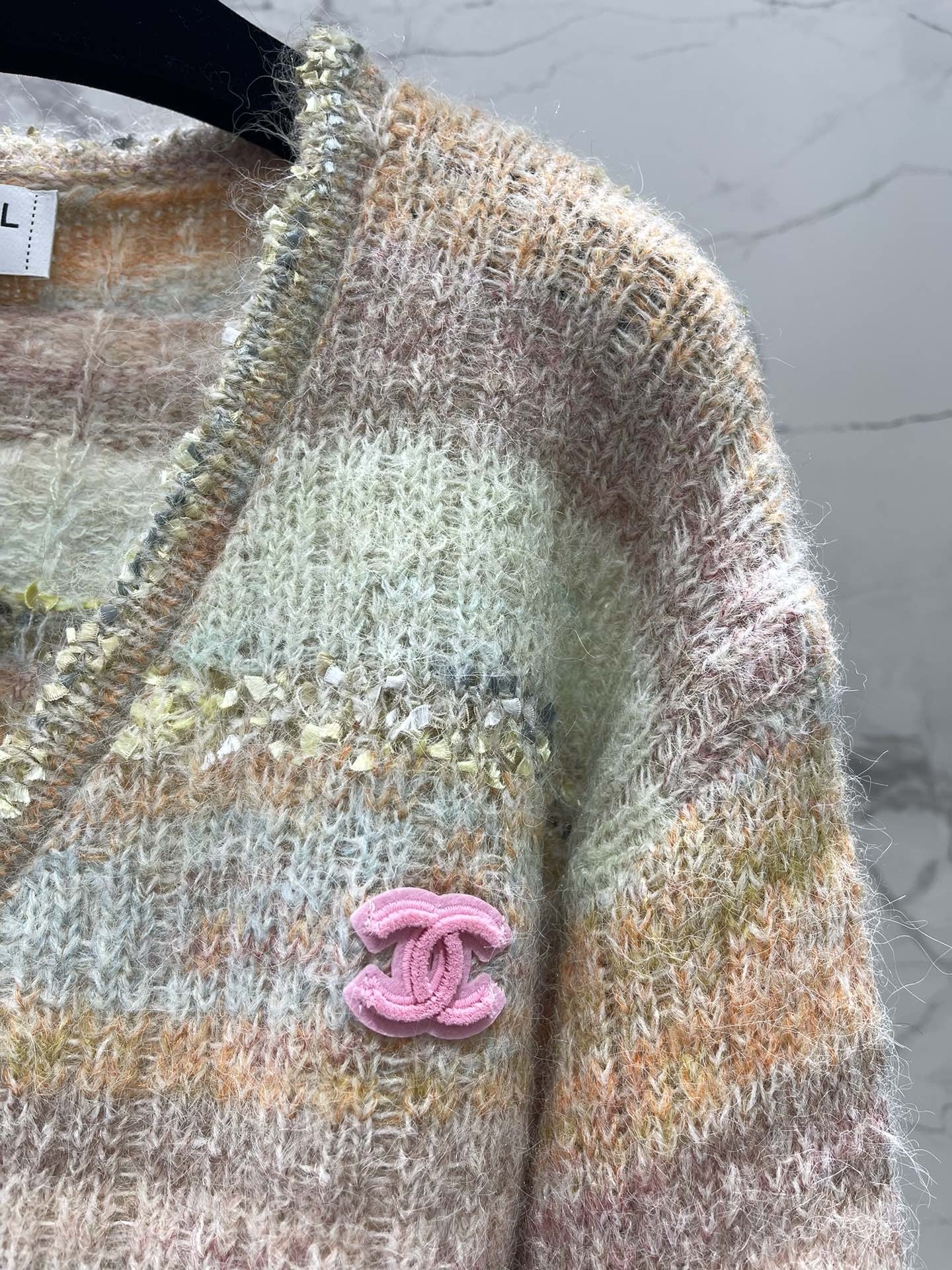 25 Gradient stripe patchwork mohair knitted cardigan