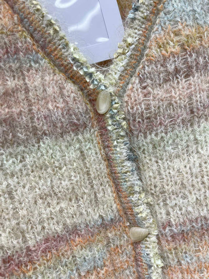 25 Gradient stripe patchwork mohair knitted cardigan