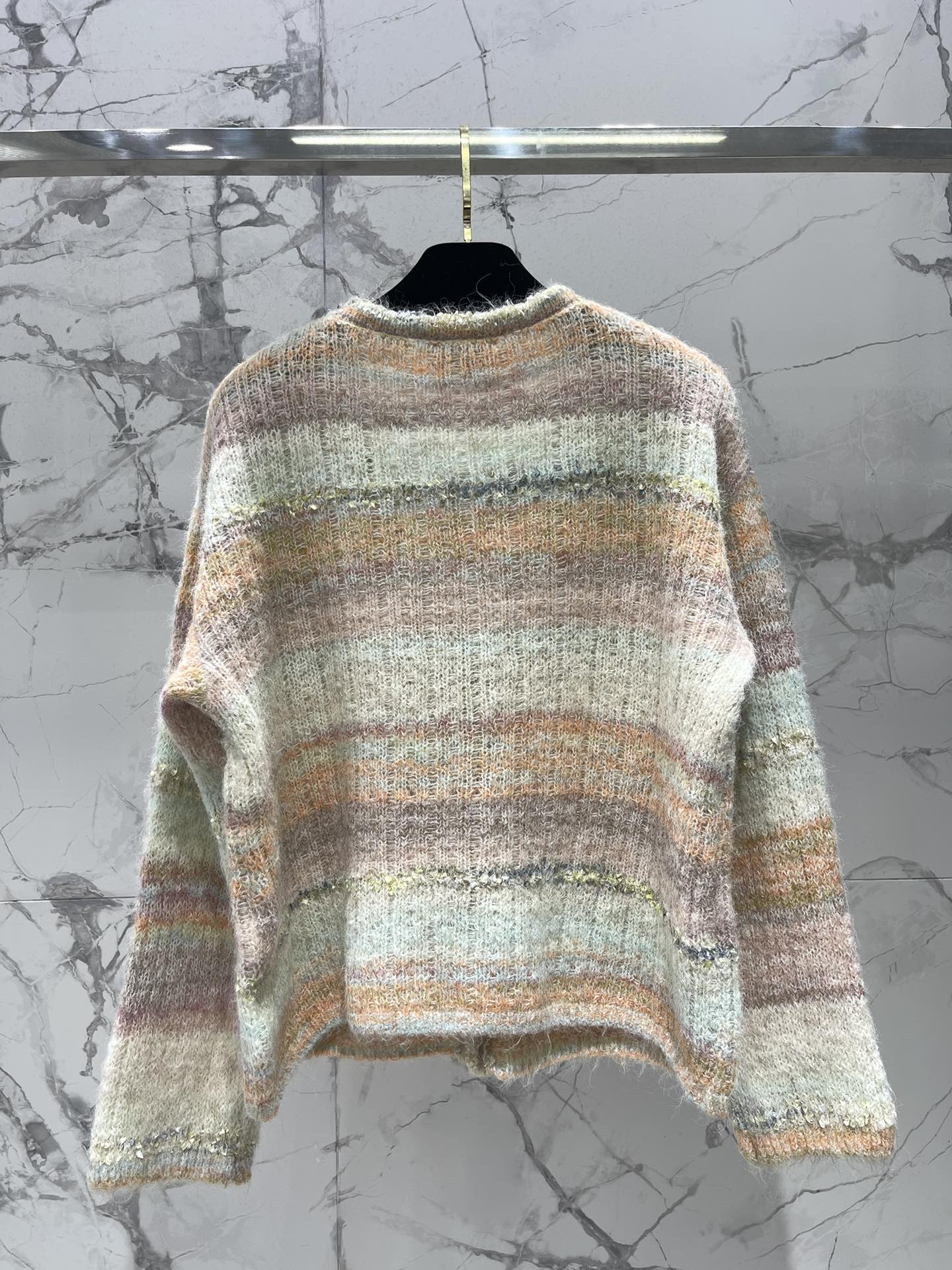 25 Gradient stripe patchwork mohair knitted cardigan