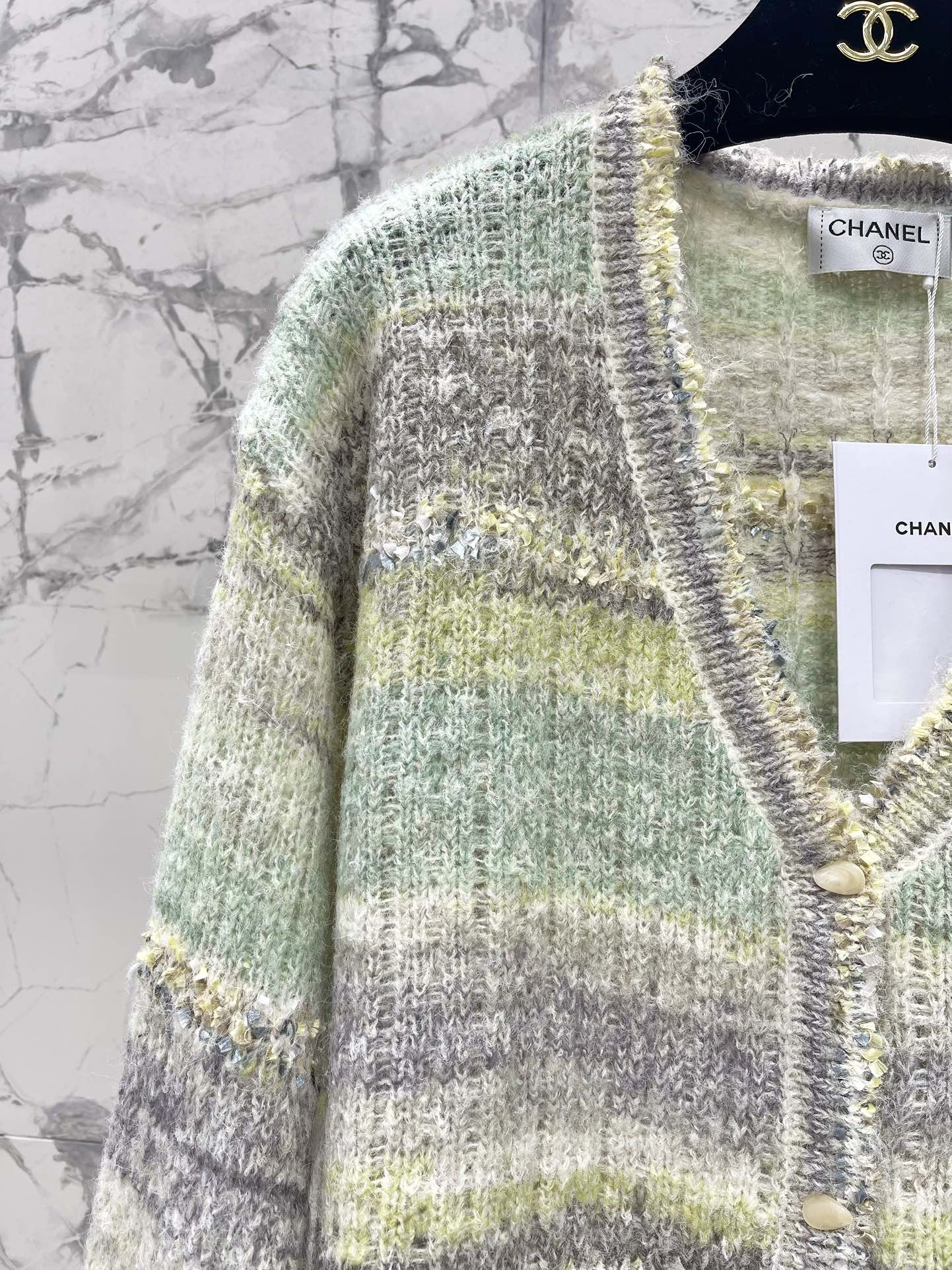 25 Gradient stripe patchwork mohair knitted cardigan