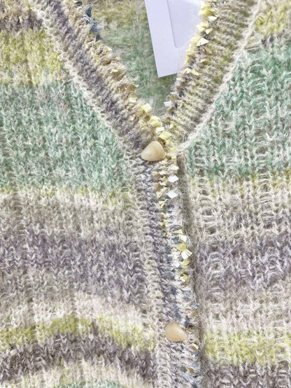 25 Gradient stripe patchwork mohair knitted cardigan