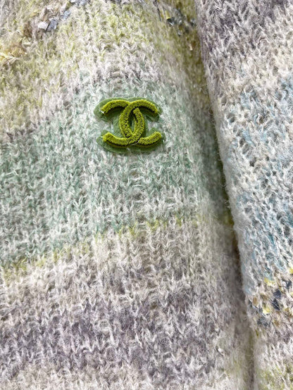 25 Gradient stripe patchwork mohair knitted cardigan