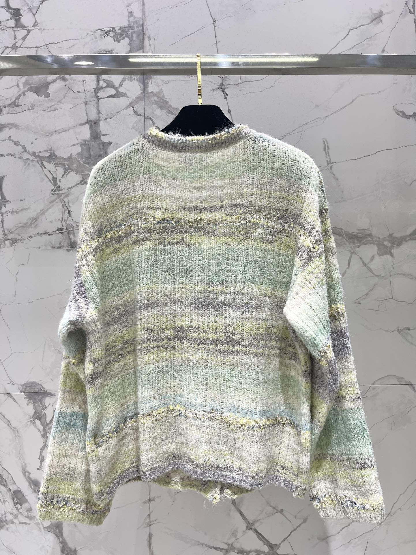 25 Gradient stripe patchwork mohair knitted cardigan