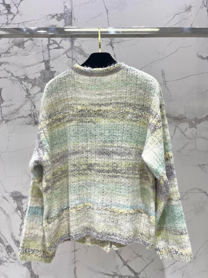 25 Gradient stripe patchwork mohair knitted cardigan