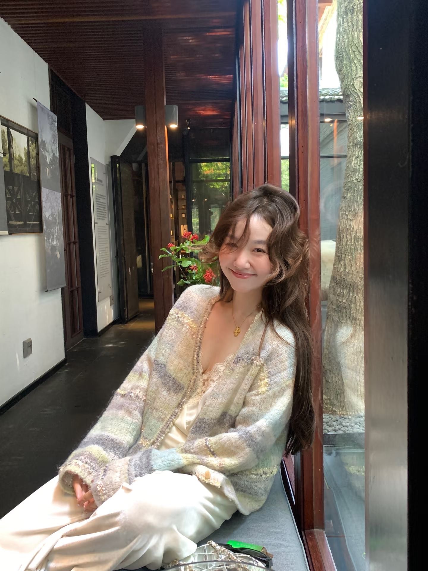 25 Gradient stripe patchwork mohair knitted cardigan