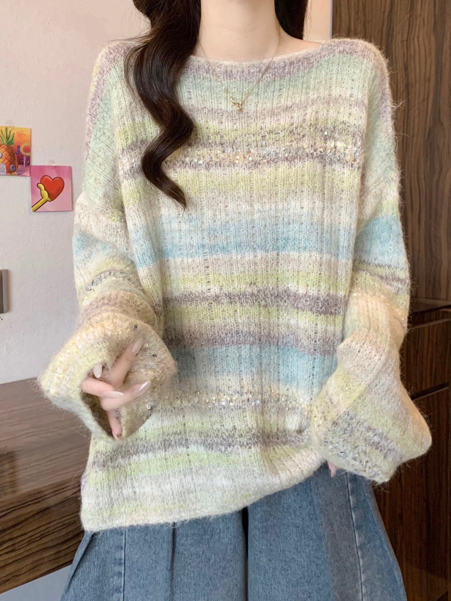 25 Gradient-panel mohair loose sweater