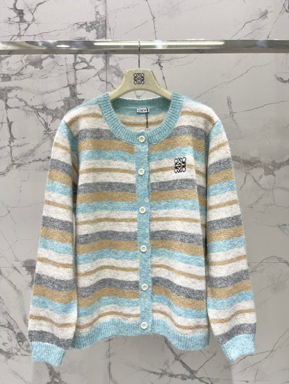 25 New embroidered logo striped knitted cardigan