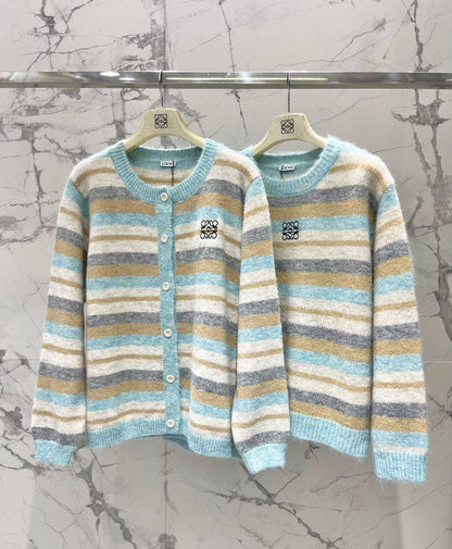 25 New embroidered logo striped knitted cardigan