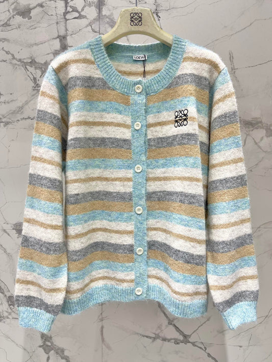 25 New embroidered logo striped knitted cardigan