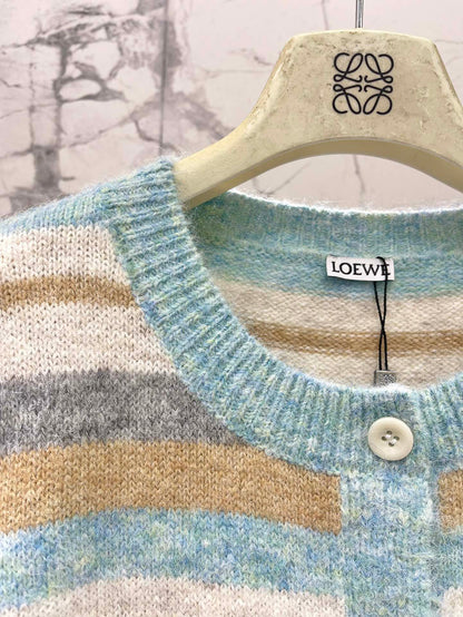 25 New embroidered logo striped knitted cardigan