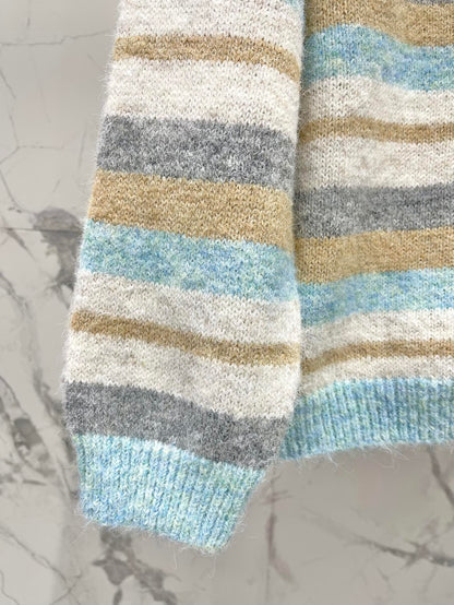 25 New embroidered logo striped knitted cardigan