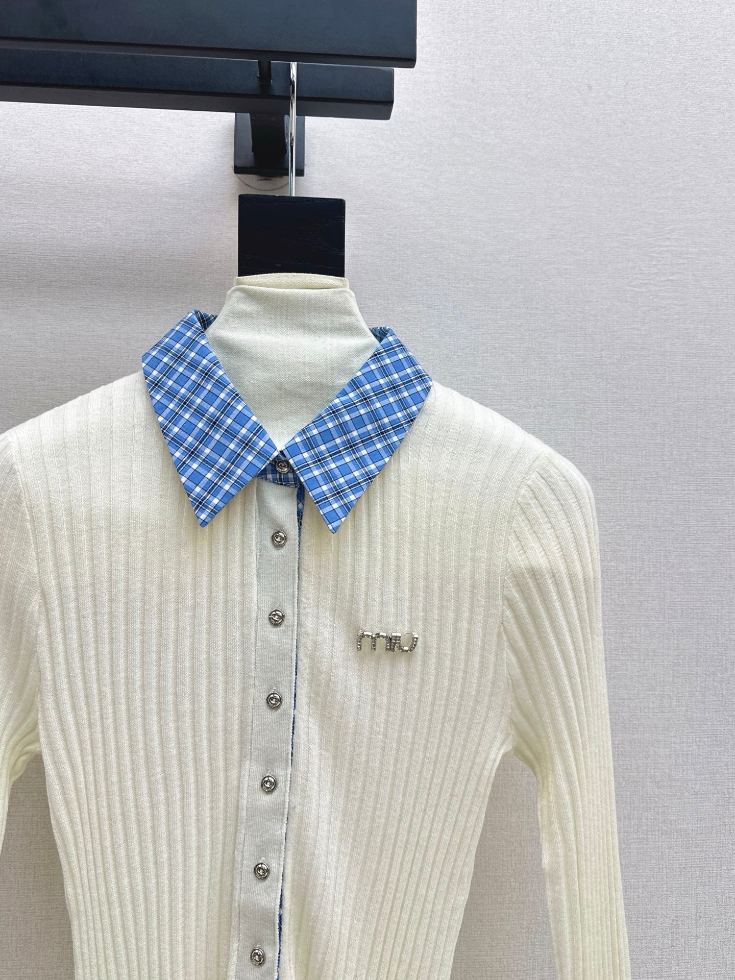 25 New plaid stitching fake two-piece sweater(WHITE/BLACK)