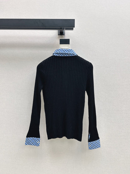 25 New plaid stitching fake two-piece sweater(WHITE/BLACK)