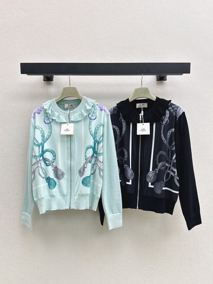 25fw new rope print wool knitted cardigan
