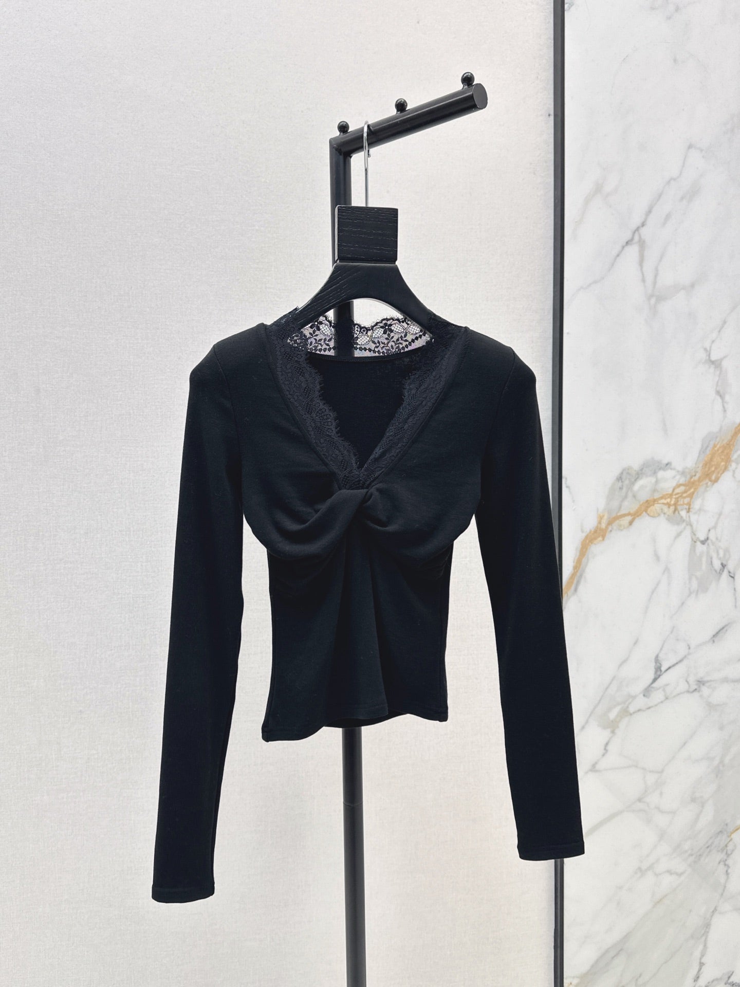 25fw new lace splicing V-neck long sleeves