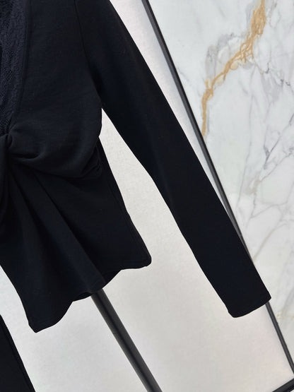 25fw new lace splicing V-neck long sleeves