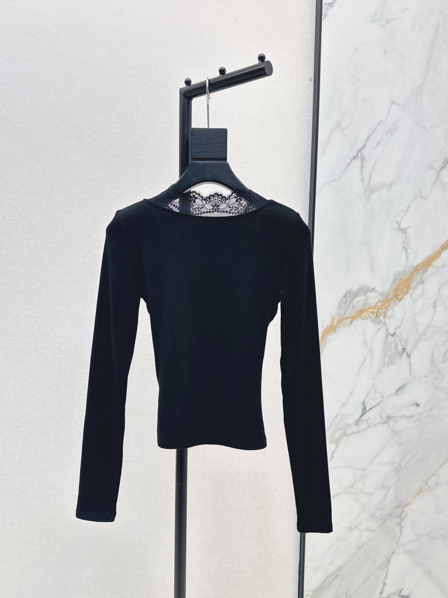 25fw new lace splicing V-neck long sleeves