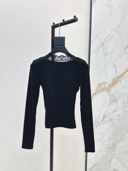 25fw new lace splicing V-neck long sleeves