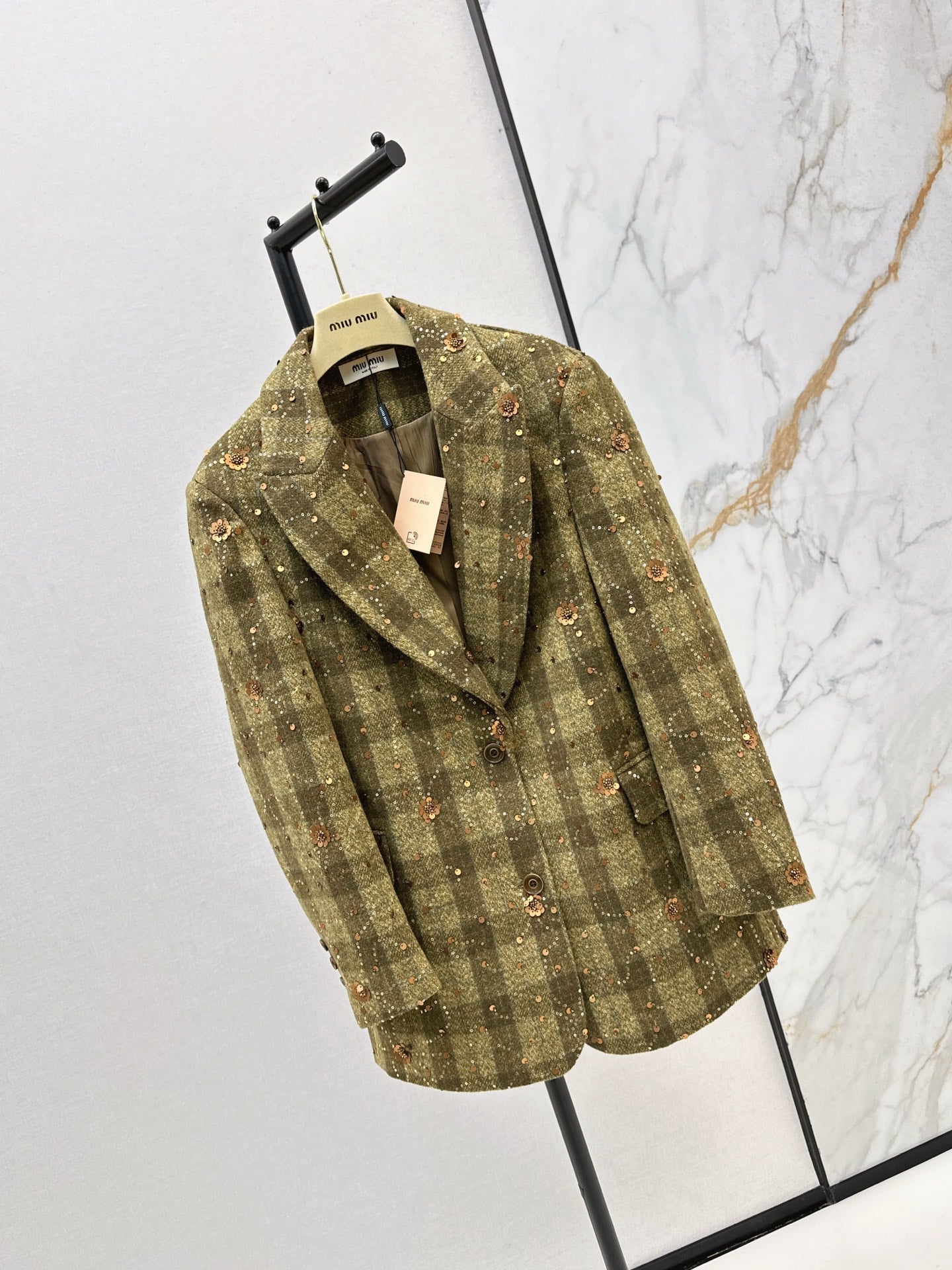 25fw new retro plaid beaded sequin lapel suit jacket