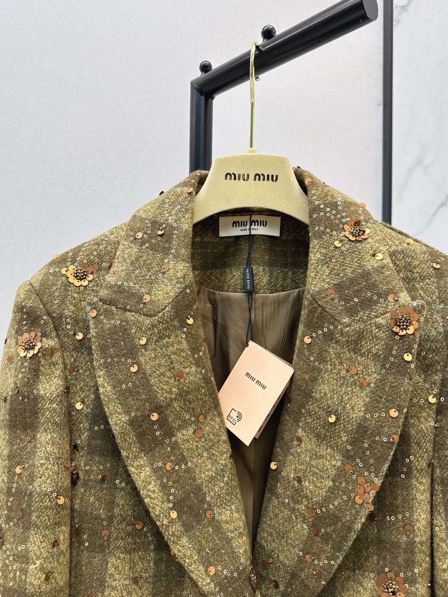 25fw new retro plaid beaded sequin lapel suit jacket