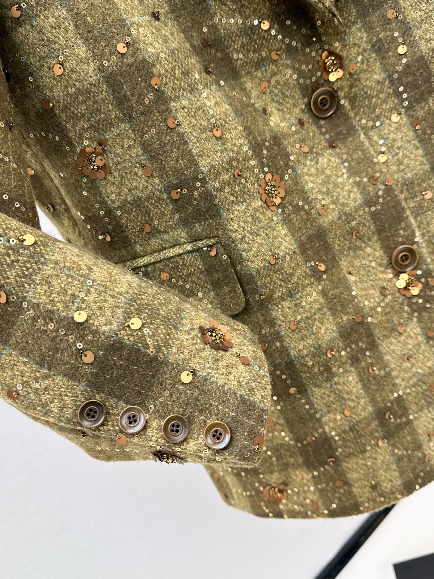 25fw new retro plaid beaded sequin lapel suit jacket