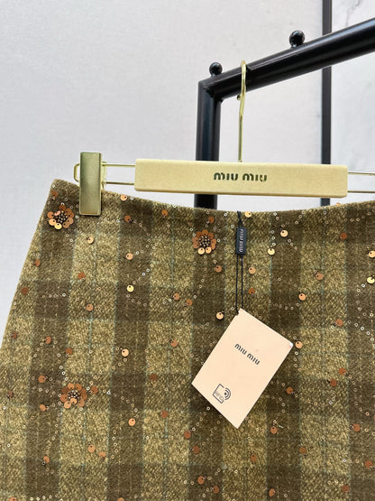 25fw new plaid beaded sequined vest jacket with skirt suit