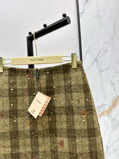 25fw new plaid beaded sequined vest jacket with skirt suit