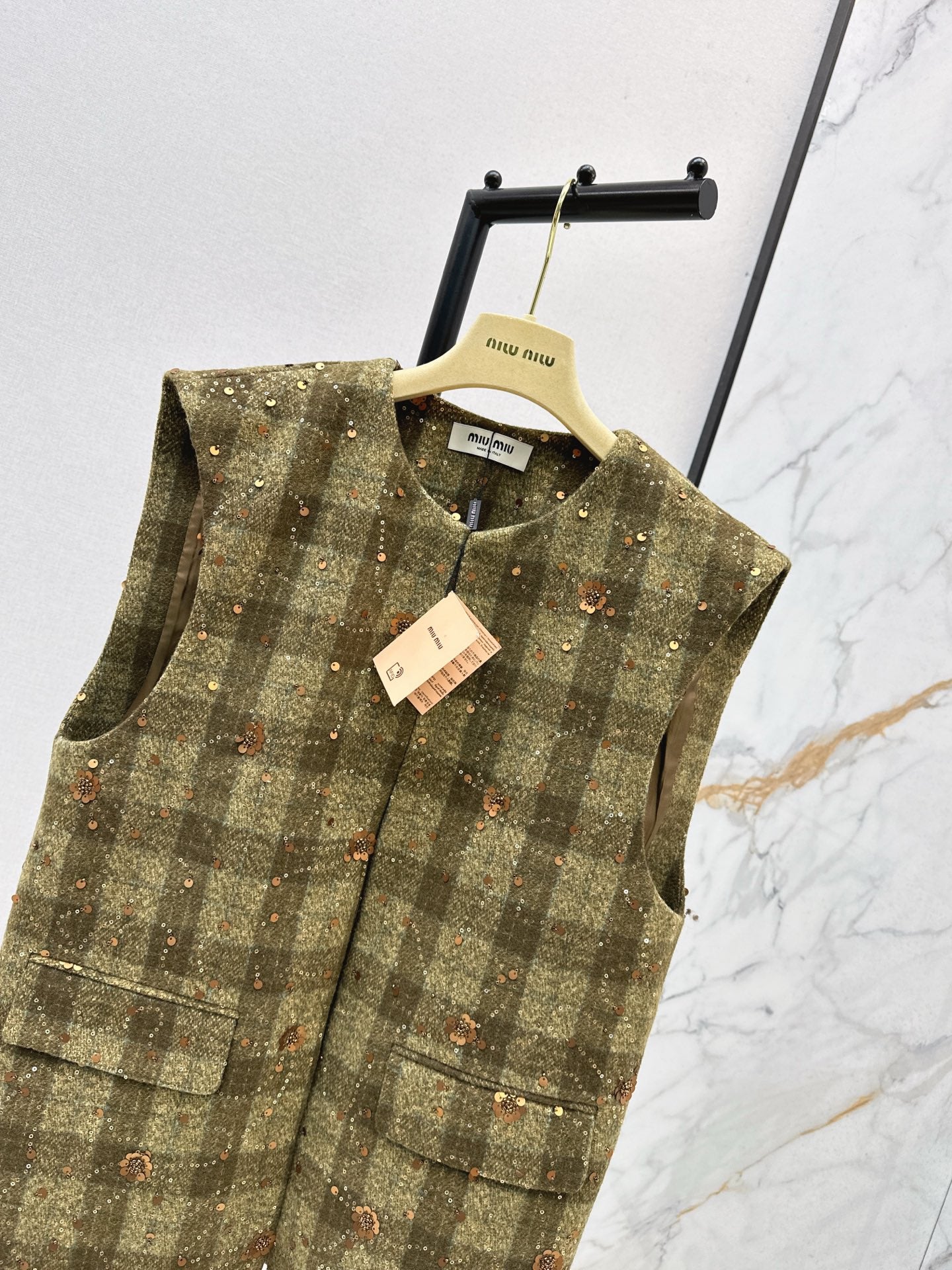 25fw new plaid beaded sequined vest jacket with skirt suit