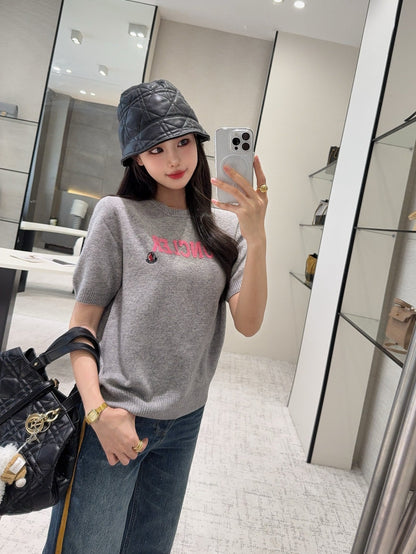 25fw new embroidery knitted short sleeves