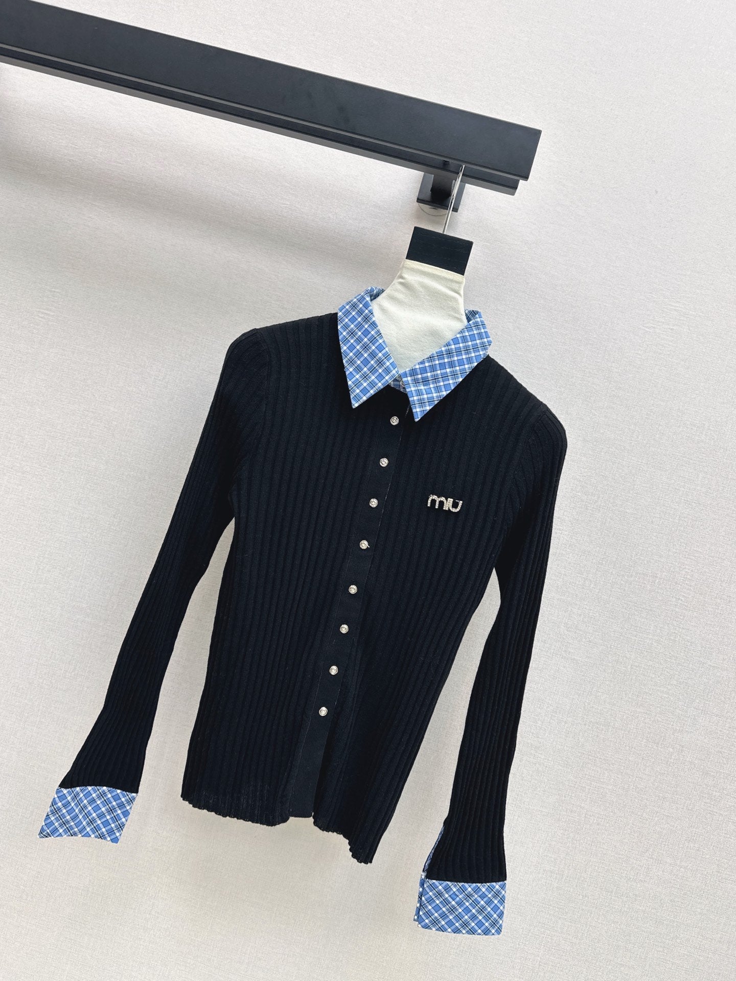 25fw new plaid fake two-piece knitted long sleeves