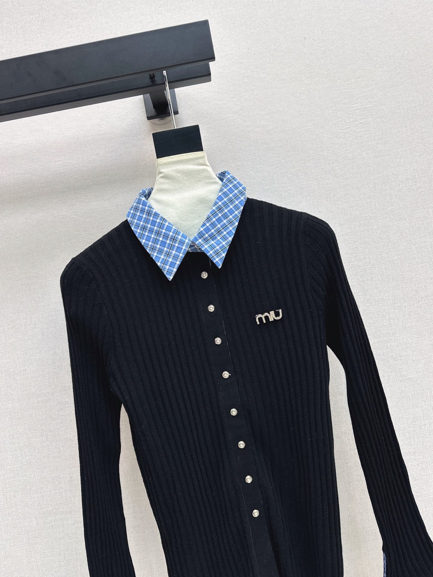 25fw new plaid fake two-piece knitted long sleeves