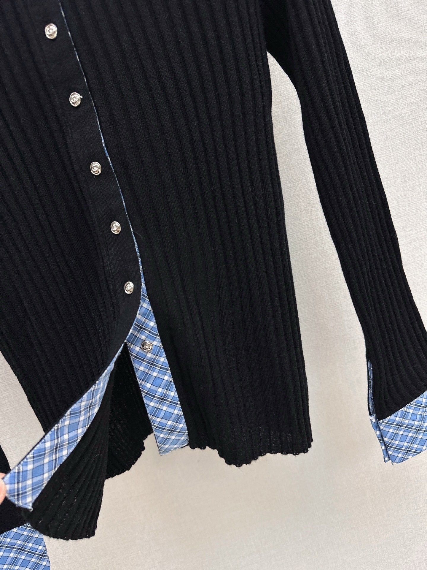 25fw new plaid fake two-piece knitted long sleeves