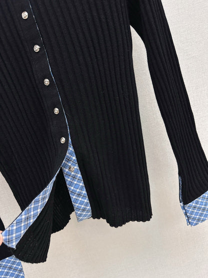 25fw new plaid fake two-piece knitted long sleeves