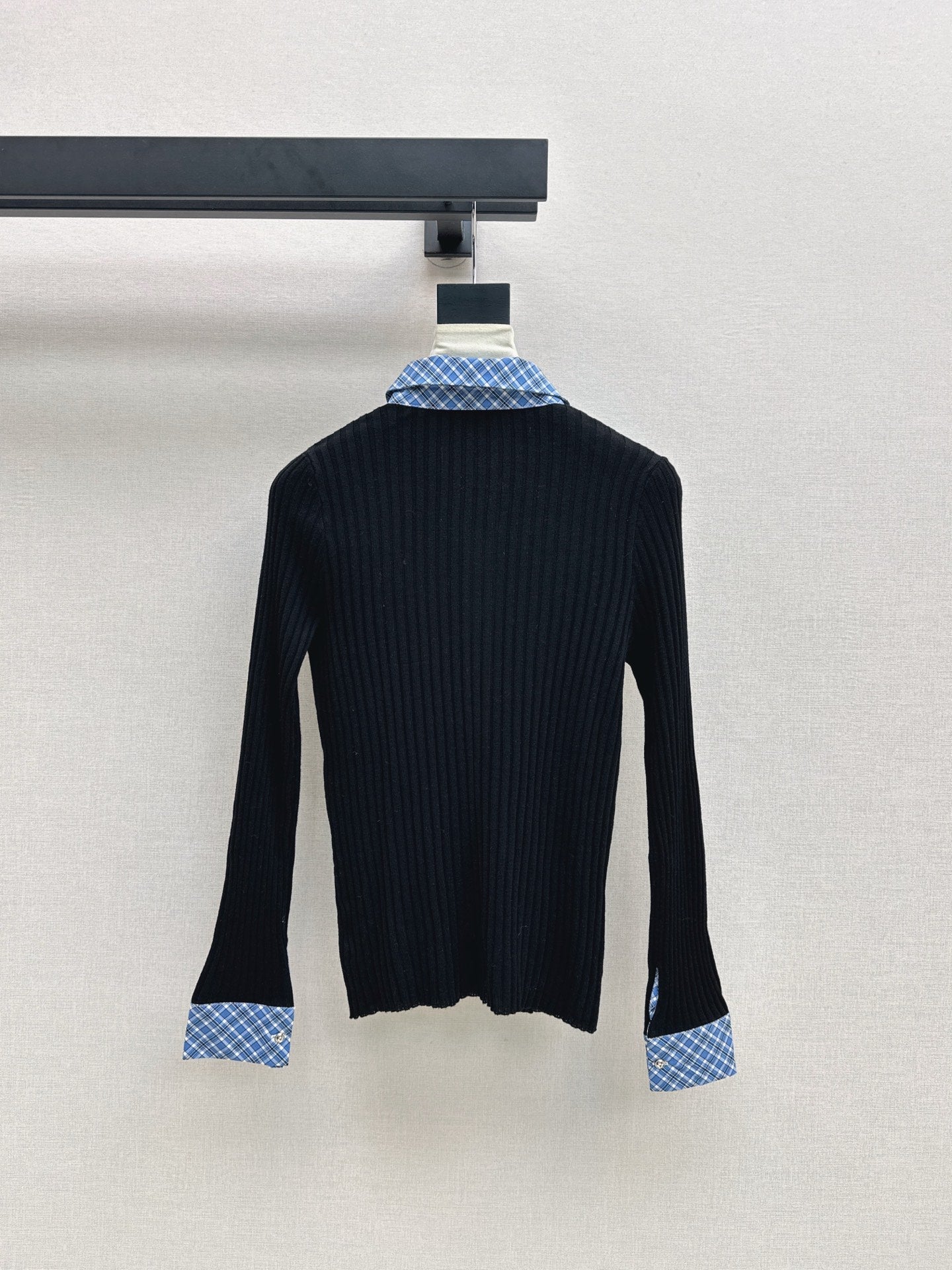 25fw new plaid fake two-piece knitted long sleeves