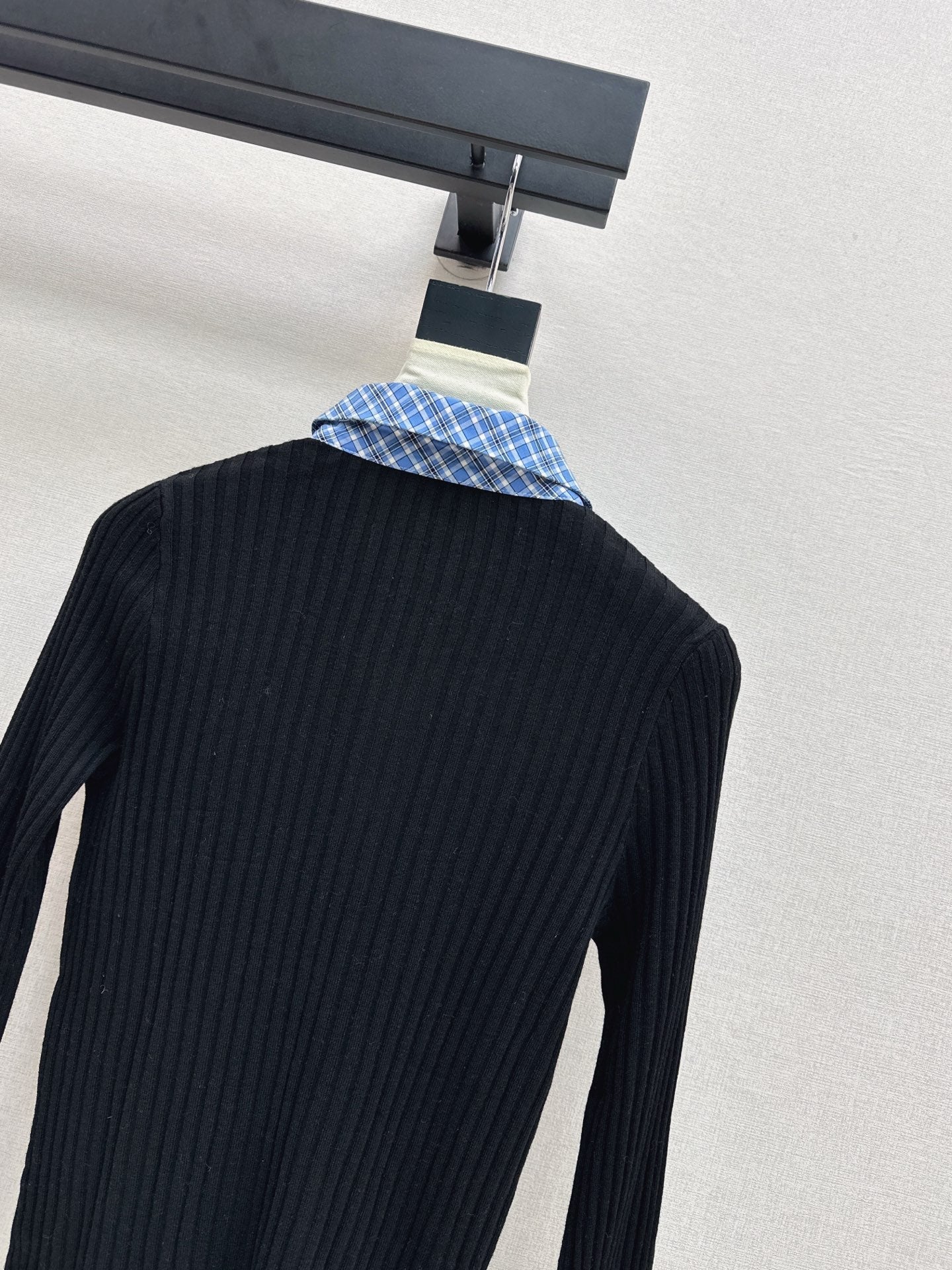 25fw new plaid fake two-piece knitted long sleeves