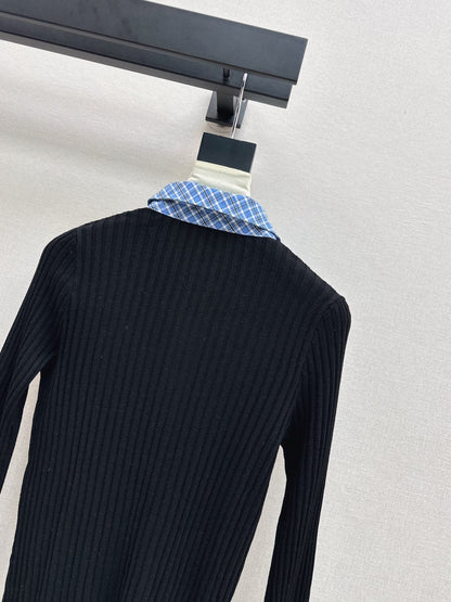 25fw new plaid fake two-piece knitted long sleeves