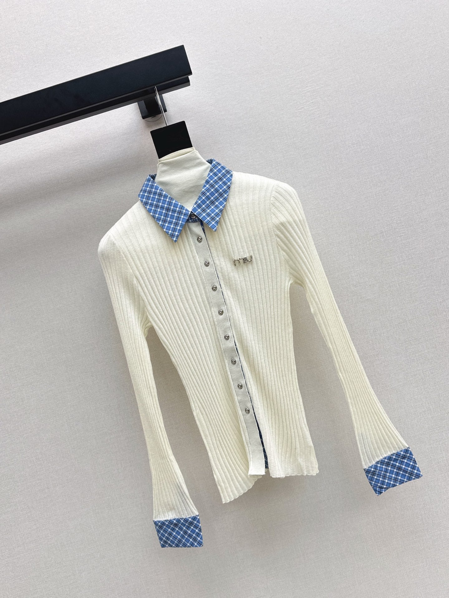 25fw new plaid fake two-piece knitted long sleeves