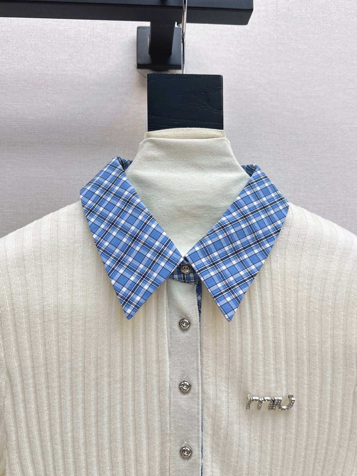 25fw new plaid fake two-piece knitted long sleeves